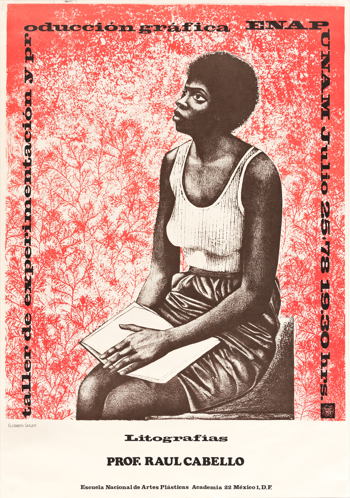 (ART.) Raul Cabello, printer. Poster featuring a work by his colleague Elizabeth Catlett.